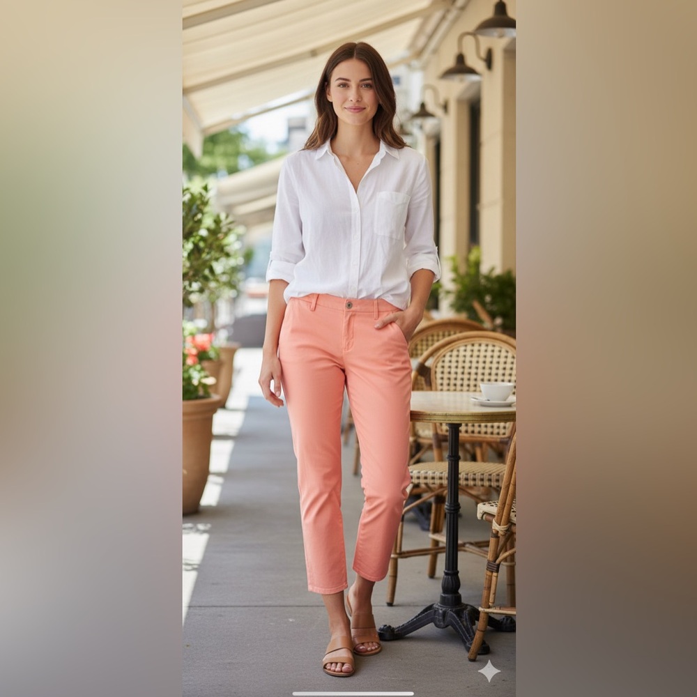 Frank & Eileen Wicklow Cotton Chino Italian Twill Coral‎ Capri Pants Size 8